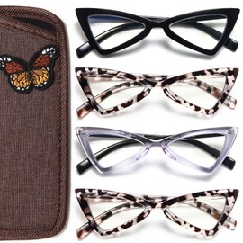 EYEURL 4-Pack Cat Eye Reading Glasses for Women Oversize Blue Light Blocking Computer Glasses Spring Hinge Anti Eyestrain/Computer Glare/UV Readers for Women,0.0