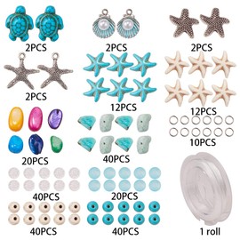 SUNNYCLUE 1 Box DIY 6Pcs Boho Shell Beads Beach Charm Anklet Christmas Bracelet Making Kit Adjustable Starfish Sea Shell Charms Turquoise Turtle Beads Foot Chain Sandal Beads for Jewelry Making Kits