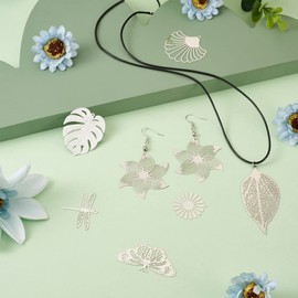 Spritewelry 48pc Stainless Steel Filigree Pendants - 12 Styles, Multi-Color Hollow Etched Metal Embellishments for Jewelry Craft Making