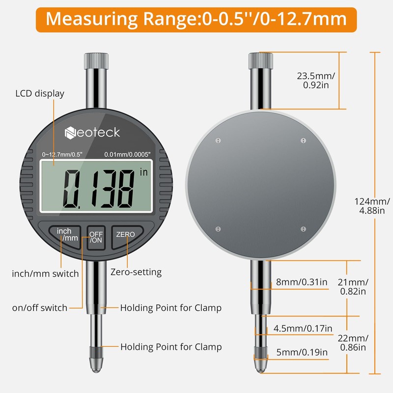 Neoteck Bore Gauge Set Digital Indicator Dial Bore Gauge (2-6"/0.0005")