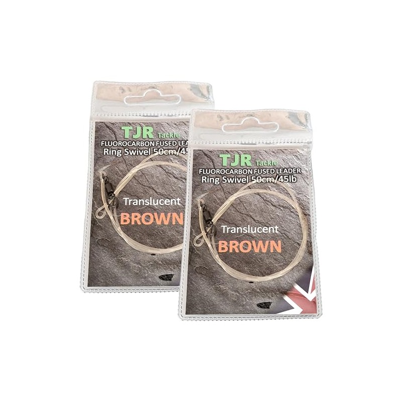 Twin pack fluorocarbon 50cm carp Leaders Flexi Ring swivels fused