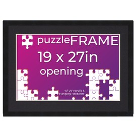 Poster Palooza 19x27 Jigsaw Puzzle Frame Kit - Kit Includes Puzzle Glue Sheets, Black Wood Puzzle Frame with Black Mat, UV Acrylic, Backing, Hanging Hardware