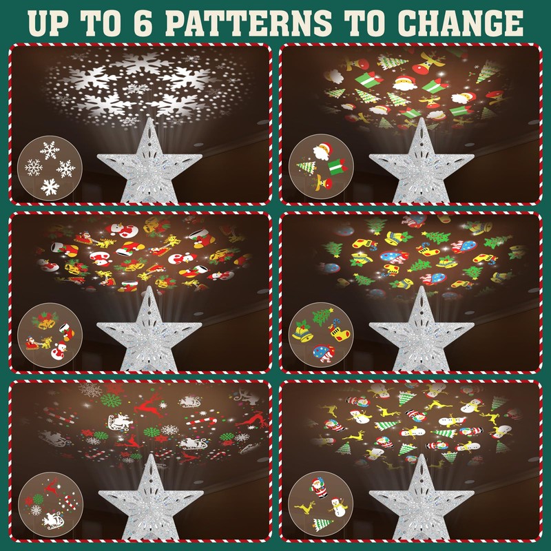 LED Rotating Tree Topper Light Projector with 6 Slides -