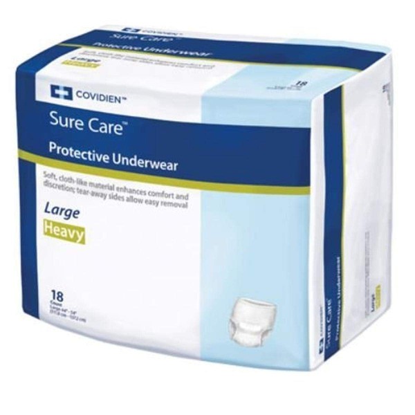 Covidien 1615 Sure Care Protective Underwear, Heavy Absorbency, 44" - 54" Size, Large (Pack of 18)