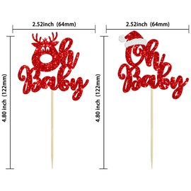 24 piezas de adornos de Navidad Oh Baby para cupcakes con purpurina roja para Navidad, sombrero de Papá Noel, ciervo para baby shower con diseño de Navidad, decoración de pasteles para fiesta de cumpleaños