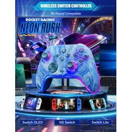 Wireless Switch Controllers for Nitendo Switch/OLED/Lite, 1200mAh Switch Pro Controller with 10 Color Light Modes, Rechargeable Switch Turbo Control with Vibration, 6-Axis Gyro, Turbo, Wake Up