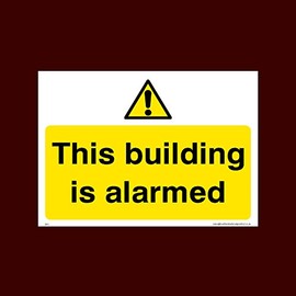 This building is alarmed Plastic Sign with 4 Pre-Drilled Holes (S50) - CCTV, Security, Warning, Alarmed, Surveillance, Camera, Dogs, Premises