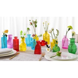 KOIUEYW Colored Glass Bud Vases Set of 24, Vintage Small Vases for Flowers, Crystal Mini Glasses in Bulk, Small Flower Design for Centerpieces Wedding Decorations Home Flower Party Decor