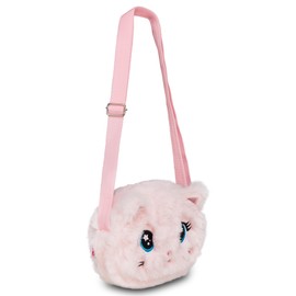 SJ GANG STYLE JAM GANG Borsetta Gattino Per Bambine In Pelliccetta Rosa, Con Tracolla Regolabile, Dettagli Scintillanti E Cursori Personalizzati, Asilo, Tempo libero