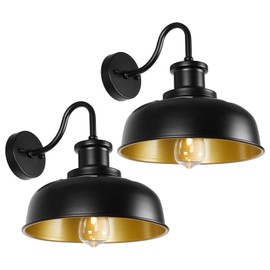 Diyel Solar Barn Light for Outside, Gooseneck Outdoor Wall Lights Solar Powered, Farmhouse Exterior Wall Sconce, Industrial Outside Lighting Fixture, Rustic Lantern for Garage, Barn, Shed,RZSR007-2 BK