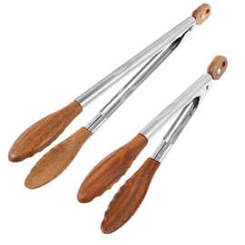 2Pcs Wood Food Tongs Rustproof Salad Tongs with Tips Locking Storage Serving Tong Portable Multifunctional Kitchen Tongs for Cooking Flipping Grilling