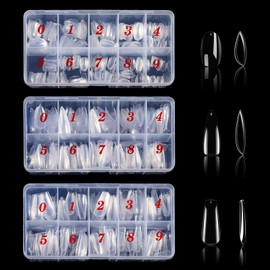 1400 Pcs 3 Styles Clear Nail Tips, Pre-shaped Acrylic Press on Nails Kit with Short Oval Nail Tips, Square and Stiletto Fake Soft Gel for Extension Manicure Home DIY