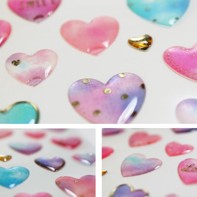 Reward Stickers 3D-003 3D Heart, 3D Decoration, Translucent, 3 Sheets,