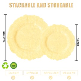 SUT 60PCS Light Yellow Plastic Plates, Disposable Plates, Include 10 inch Yellow Dinner Plates And 7 inch Dessert Plates, Plates Disposable Heavy Duty. Plastic Plates For Party/Picnic