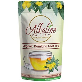 Organic Damiana Tea - 100% Alkaline - 15 Unbleached/Chemical-Free Damiana Tea Bags - Caffeine-Free, No GMO