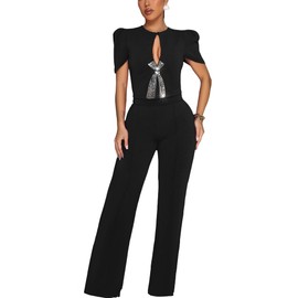 YSINTL Ladies' elegant jumpsuit, formal sexy casual straight leg pants, business party bubble sleeve jumpsuit S