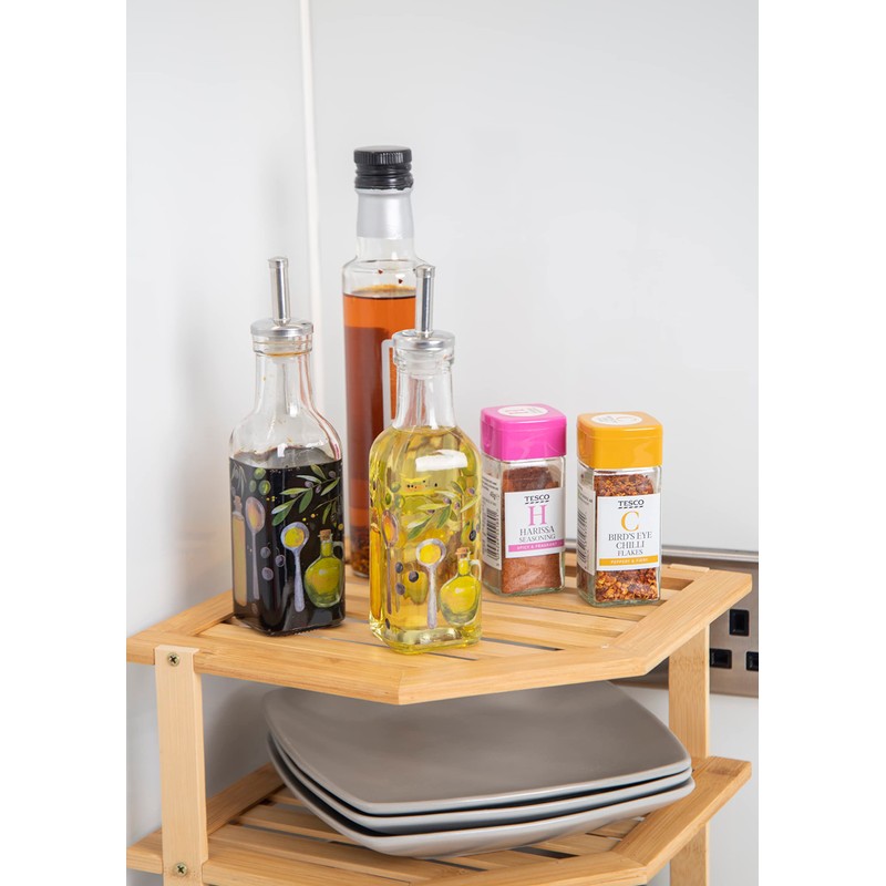 Copco COP3TIERCORBAM Bamboo 3 Tier Corner Shelving Unit with Window,