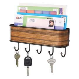mDesign Key Holder with Tray - Versatile Key Holder with Letter Tray for Post or Mobile Phones