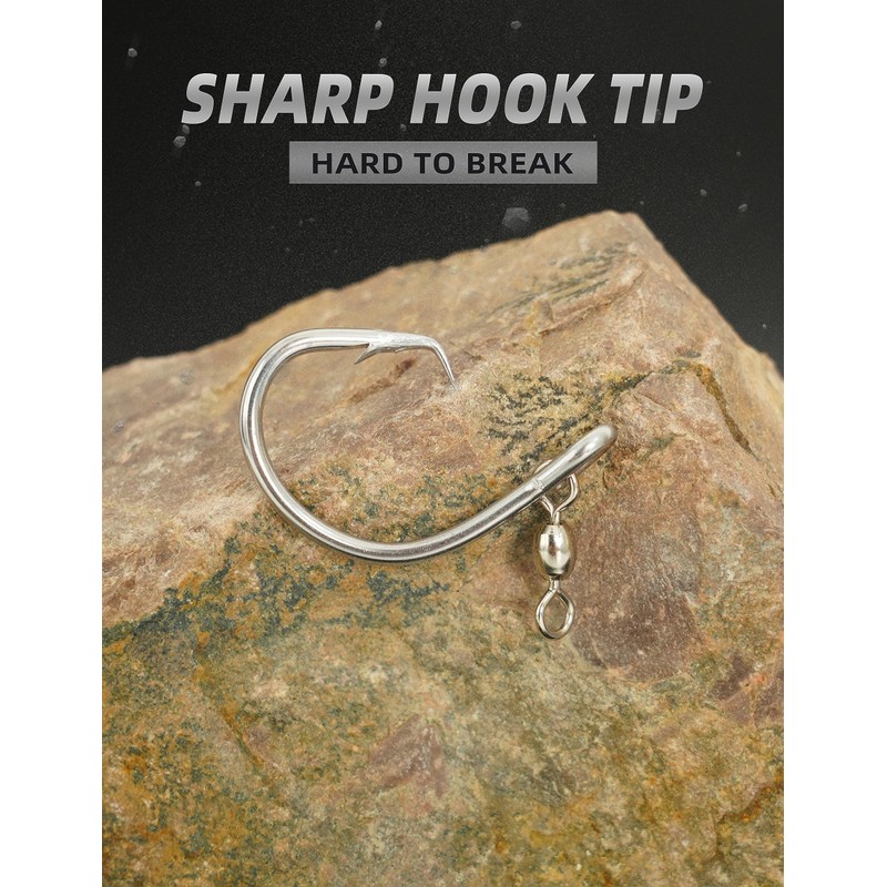 BLUEWING Offset Circle Hook with Swivel 5pcs Stainless Steel Fishing