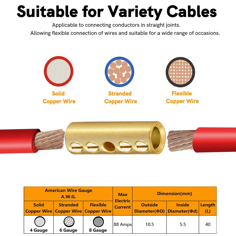 6 Gauge Wire Butt Connectors 6 PCS Brass Mechanical Butt