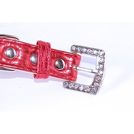 Pet Palace Luxury Leather MEDIUM Disco Doggy RED Dog Puppy Collar with Diamante Jewelled Dog Bone Motif PLUS FREE LED CHRISTMAS FLASHING COLLAR TAG!