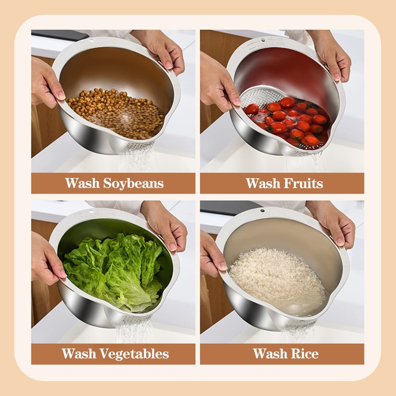 Rice Washer Strainer Bowl - 4-in-1 Washing Bowl for Quinoa,