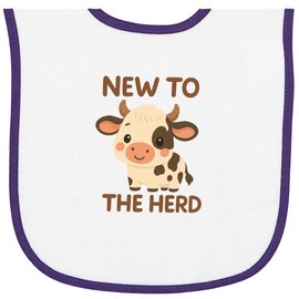 inktastic New To the Herd Cow Baby Terry Cloth Bib White and Purple 46d82