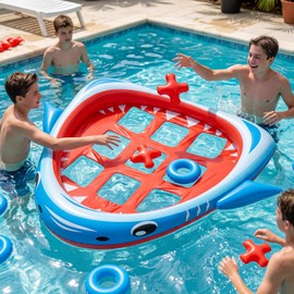 Conderyang Pool Games Giant Shark Tic-Tac-Toe Inflatable Pools Toy with 10 Balls 2-10 Players Floating Water Game Toys Outdoor Play Toys for Summer Swimming Pool and Backyard Yard Family Holiday Party