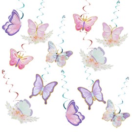 24 Pieces Colourful Butterfly Decoration Birthday, Iridescent Butterflies Decoration in Fantasy Style for Spring Summer Party, Wedding, and Crafts Children's Birthday (A)