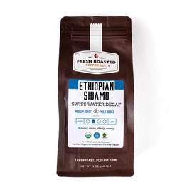 Fresh Roasted Coffee LLC, Organic Ethiopian Sidamo Swiss Water Decaf Coffee, Medium Roast, Whole Bean, 12 Ounce Bag