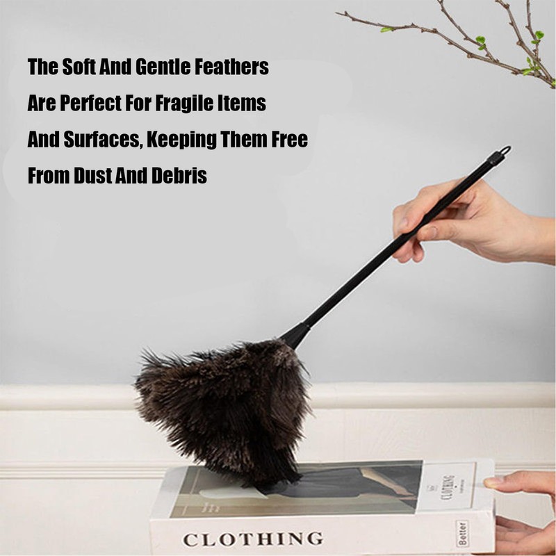 QANYEGN Ostrich Feather Duster, Long Handle Duster, Reusable Washable Duster