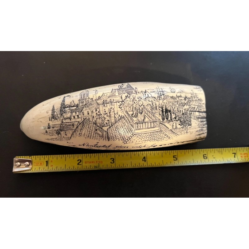 NEW !! Scrimshaw whale tooth resin REPLICA "NANTUCKET WIVES" 6"
