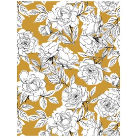HAOKHOME Floral Wallpaper Peel and Stick Boho Removable Wall Paper Yellow/Black/White Vinyl Stick on Home Decorative for Bathroom 17.7in x 363in