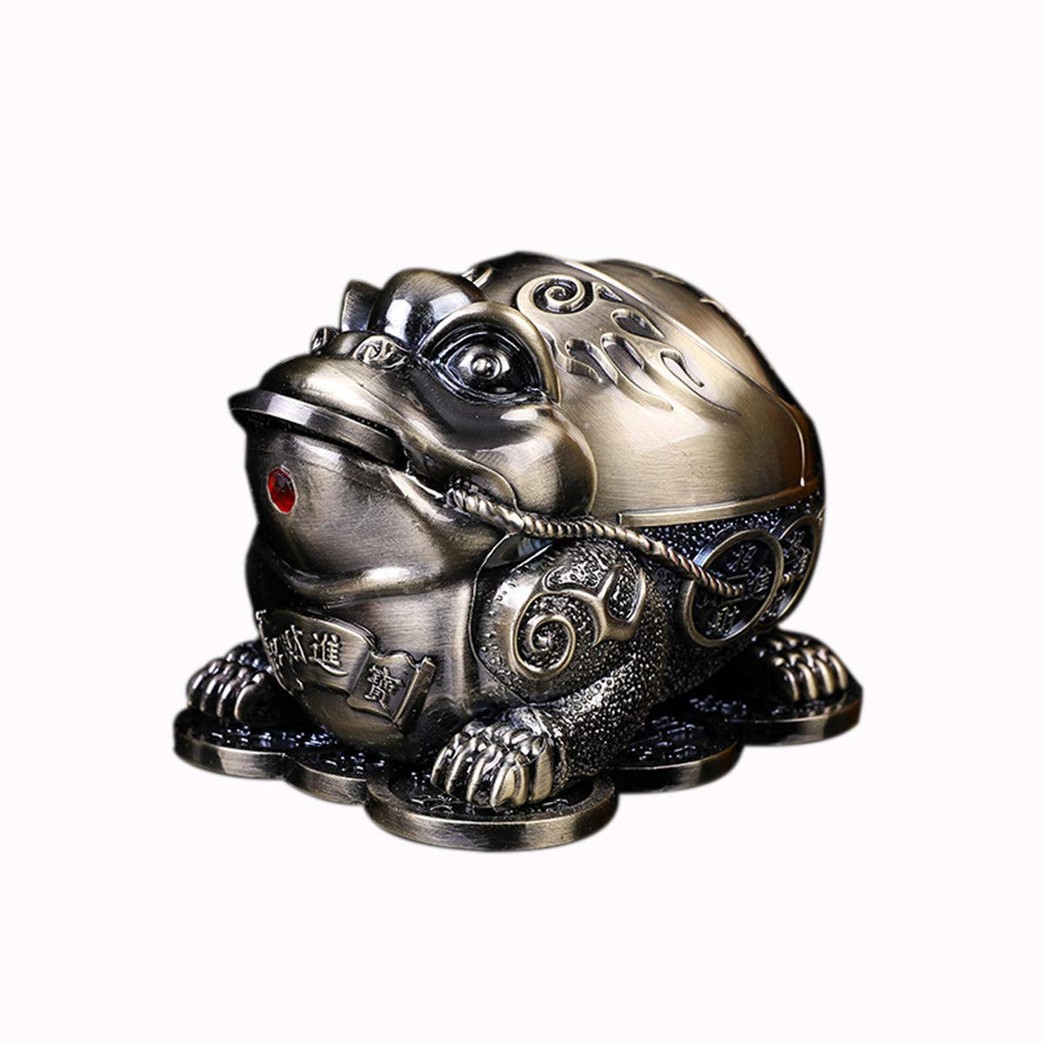 Toad Frog Animal MetalAshtray for Cigarettes with Lid Decorative Cigarette Ashtray Windproof Smoking Ash tray Holder for Indoor outdoor Smokers Nice Gift for Men Women (Bronze)