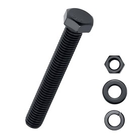 5/16-18 x 2-1/2" Hex Bolts with Nuts and Washers (10 Sets), 18-8 (304) Stainless Steel, External Hex Drive, Black Oxide Coated Hexagon Head Bolts Screws, Fayeploo