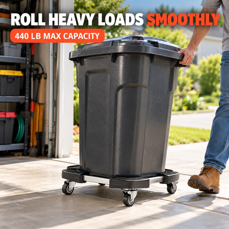 440 lb Adjustable Trash Can Dolly, 15-22.8 Inch Rolling Plant