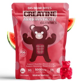 Big Bear Bites Creatine Monohydrate Gummies for Men & Women | 5000mg of Creatine Gummies per Serving | Sugar, Gluten Free & Halal | Pack of 90 for Pre Workout & Muscle Recovery | Watermelon Flavor