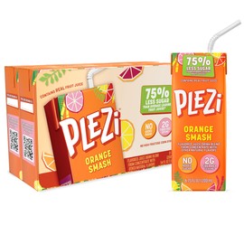 PLEZi Flavored Juice Boxes - Orange Smash Fruit Juice Drink Blend - No Added Sugar, 2g Fiber - Tasty & Refreshing Better-For-You Juice Boxes for Kids - 6.75 fl oz (Pack of 32)
