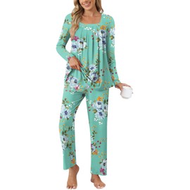 Anyally Women's Fall Pajama Sets, 2-Piece Lounge Sleepwear Ladies Pjs Sets with Pockets, 4XL Mint Green