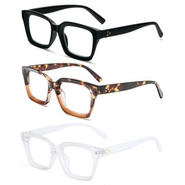 MMOWW Oversized Reading Glasses for Women 3 Pairs Oprah Style Blue Light Blocking Computer Readers +1.5