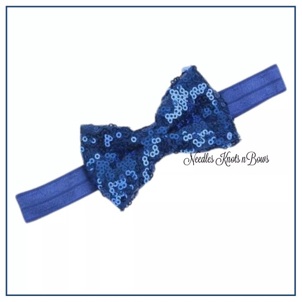 Needles Knots n Bows 4 inch Navy Blue Sequin Bow