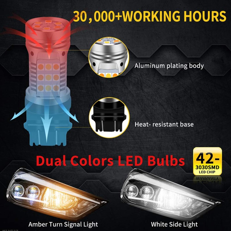 OPL5 2PCs 7443 Cabus Ready Error Free Switchback Amber LED