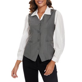 MINTLIMIT Women's Waistcoat Vest Fully Lined 4 Button V-Neck Suit Formal Vest Double Welts Pocket Office Gilet (Grey XXL)