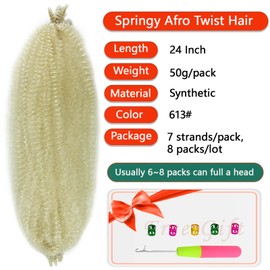613 Marley Twist Braiding Hair 24 Inch Blonde Springy Afro Twist Hair 8 Packs Kinky Twist Hair 613# Wrapping Hair for Soft Locs Pre Fluffed Spring Twist Hair for Butterfly locs Crochet Hair