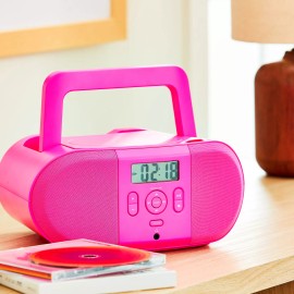 Onn. Portable CD Boombox w/Digital FM Radio CD Player w/2.4RMS Output for Home Pink