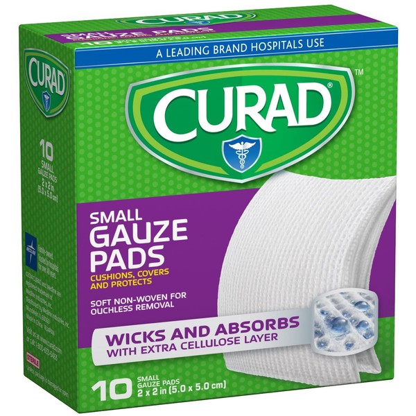 Curad Non-Woven Pro-Gauze, 2 Inch x 2 Inch, 10 Count (Pack of 6)