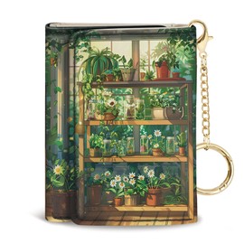 Jogjam Green Plants Small Ladies Wallets, Floral Rfid Womens Wallet, Slim Thin Trifold Woman Wallet, Travel PU Leather Card Holder Wallet, Mini Key Chain Cash Wallet, Female Gifts