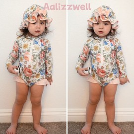 Newborn Infant Baby Girls One Piece Long Sleeve Swimsuit Floral Bathing Suit Zip Up Swimwear Beach Wear NB Pink