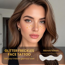 Glitter Freckles Face Tattoo, Gold Freckles Temporary Face Tattoos,Sparkle Makeup Patches, Cute & Waterproof Glitter Makeup Accessories For Women Girls, 6 Pcs