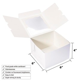 Huoshange Cookie Boxes with Window 6x6x4 Inch 50 Pack Premium White Bakery Boxes for Individual Cheesecake,Cupcake,Dessert,Pastries,Mini Bundt Cake and Muffin